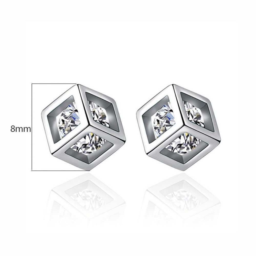 NEW 925 Sterling Silver Diamond Cube Stud Earrings - Picture 7 of 7